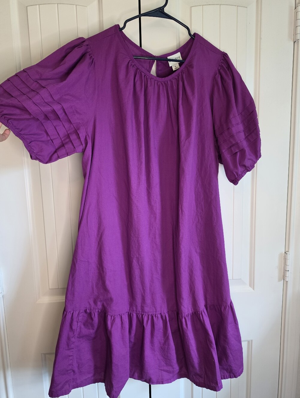 Ava & Viv Purple Pleated Puff Sleeve Tiered Babydoll Dress 1X